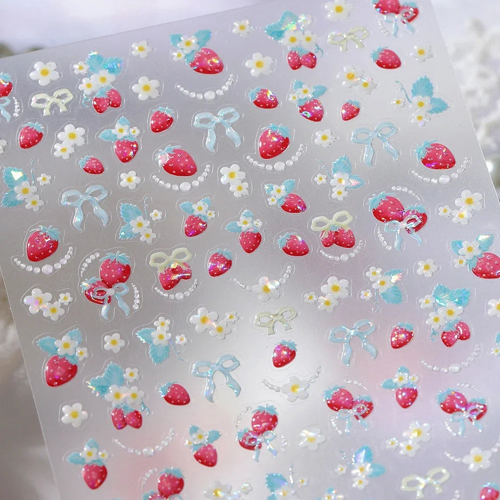 Sweet Summer Delicious Watermelon Ice Cream 5D Nail Art Sticker Elegant Bowknot Cool Ice Square Jelly Nail Decals for Manicure