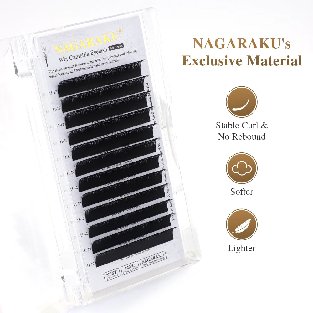 NAGARAKU Wet Camellia Eyelash Extension UB UC UJ Curl Natural Soft Denser Grafting Effect Premade Fans Lashes