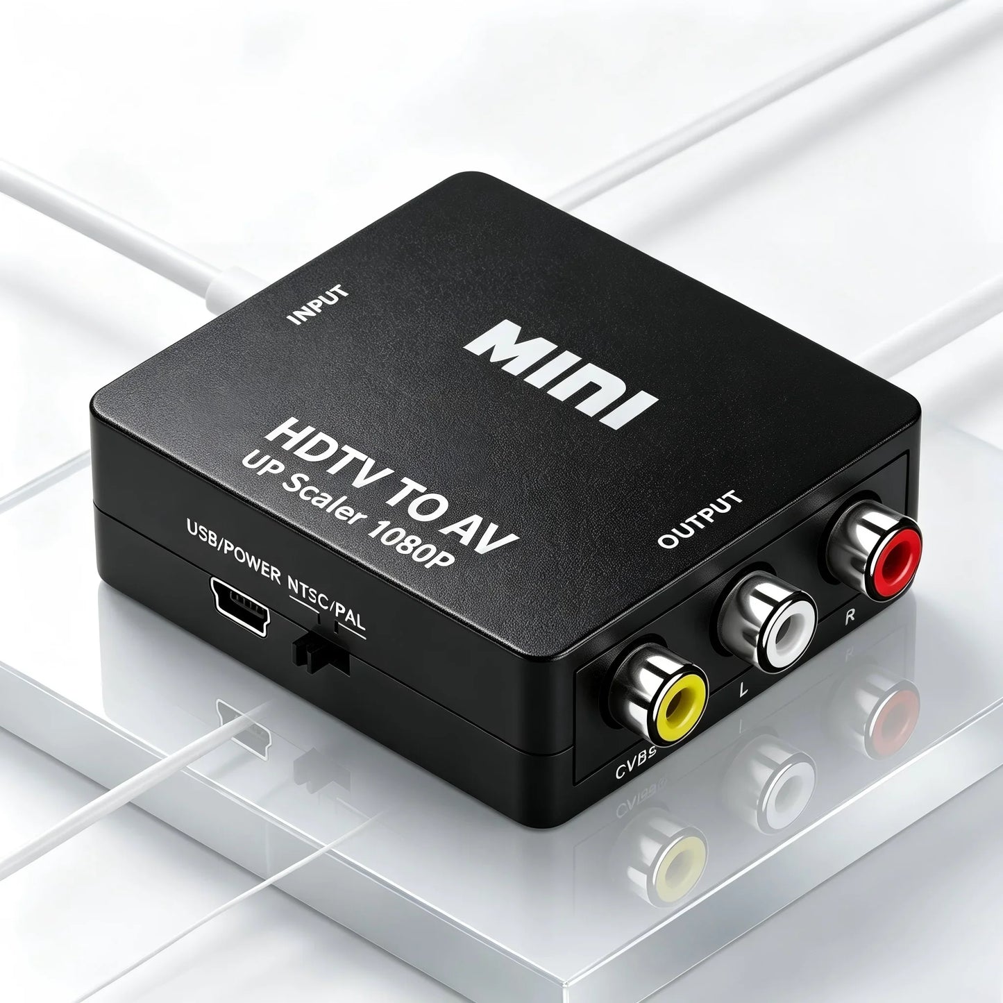 Black 1080P HDTV to AV RCA Converter Box Video Audio Composite Adapter Support CVBS LR for HDTV PC Projector