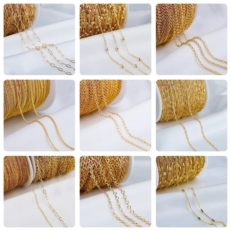 18K Gold Plated Brass With Center U-Bar And Open Ring Cable Chain Ear Thread Ear Wire Earrings DIY Earring Making Supplies