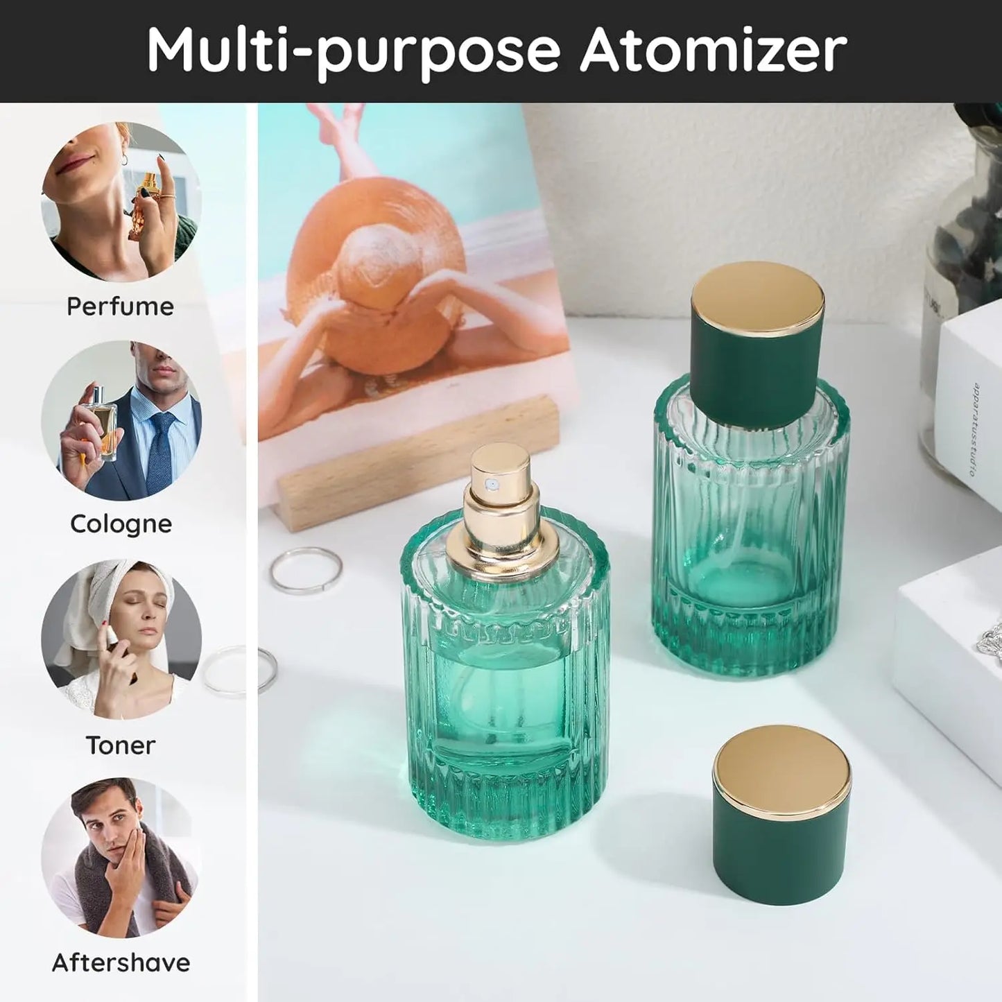 2 Pieces of 30ml Refillable Glass Perfume Travel Bottles with Spray Applicator, Empty Refillable Travel Bottles for Perfume Spray, Essential Oil Perfume Containers Suitable for Men and Women