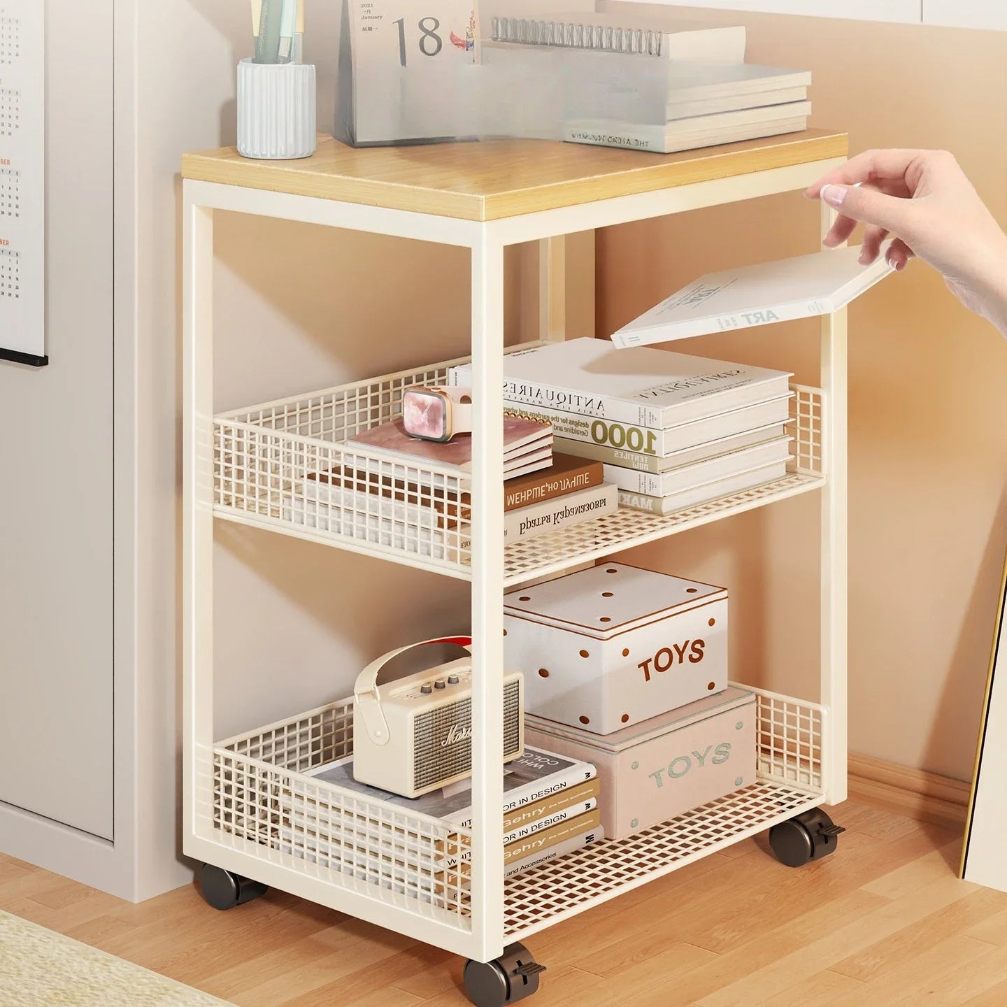 Movable Bedroom Bedside Cabinet Multifunctional Storage Rack Storage Nightstand Bedside Table Tiny Table