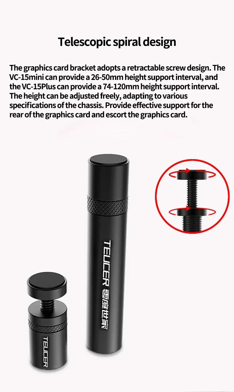 TEUCER Graphics Card GPU Holder Adjustable Telescopic Rotary Screw Magnetic Anti-Slip Support Vertical GPU Video Card Bracket