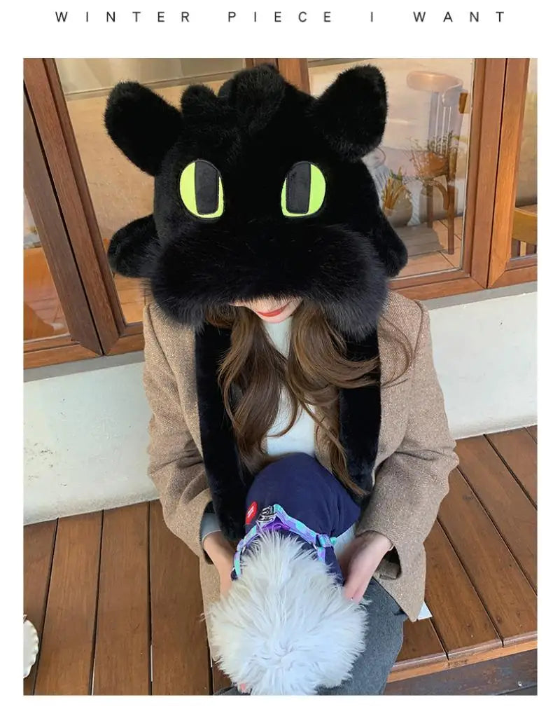 Anime Toothless Creative Hats Winter Warm Plush Hat Comfort Ear Protection Fashion Cute Accessories Cosplay Birthday Gift