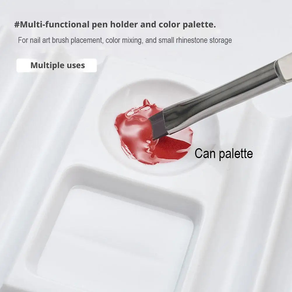 Nail Art Palette Multi Functional Brush Holder Polish Mixing Well Rhinestone Storage Organizer Easy Clean Salon Home Use