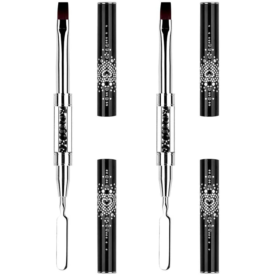 1/2/3Pcs Double Ended Nail Art Brush Set Oval Gel Liner Poly Gel with Steel Pusher Rhinestone Handle French Manicure UV Gel