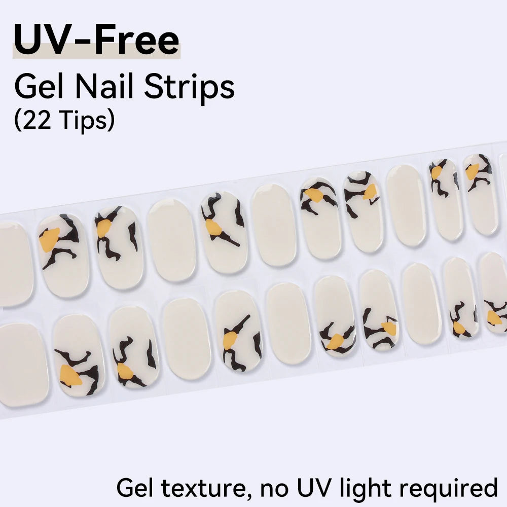 UV FREE Fully Cured Gel Nail Strips 16/22 Tips Self Adhesive Gel Nail Stickers DIY Nail Art Manicure DON'T NEED UV LAMP