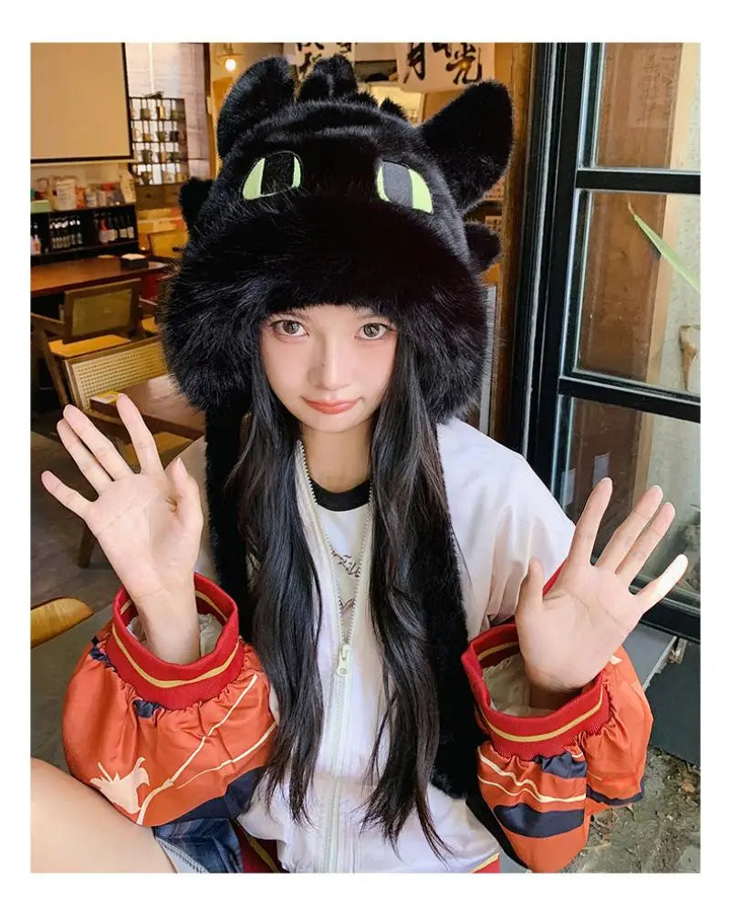 Anime Toothless Creative Hats Winter Warm Plush Hat Comfort Ear Protection Fashion Cute Accessories Cosplay Birthday Gift