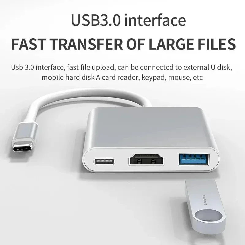 3 IN 1 USB C to HDMI-Compatible Adapter USB 3.1 Hub Type C Charging Converter for Samsung S23 Ultra iPhone 15 Laptop Macbook