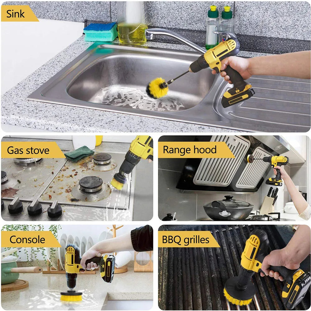 Drill Brush Attachment Set Power Scrubber Wash Cleaning Brushes Tool Kit with Extension for Clean Car Wheel Tire Glass Windows