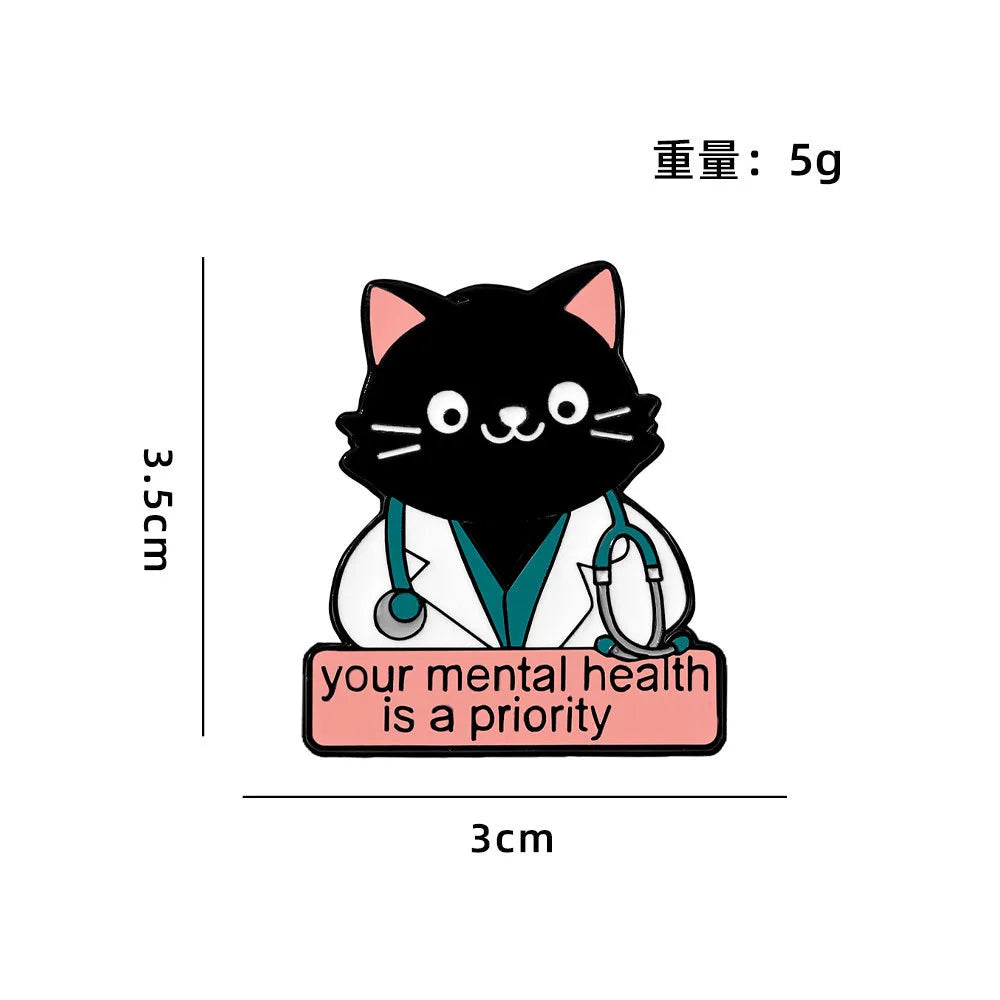 Cartoon white cat brooch, cat red wine, cute backpack, accessories, clothing decorations, zinc alloy badge