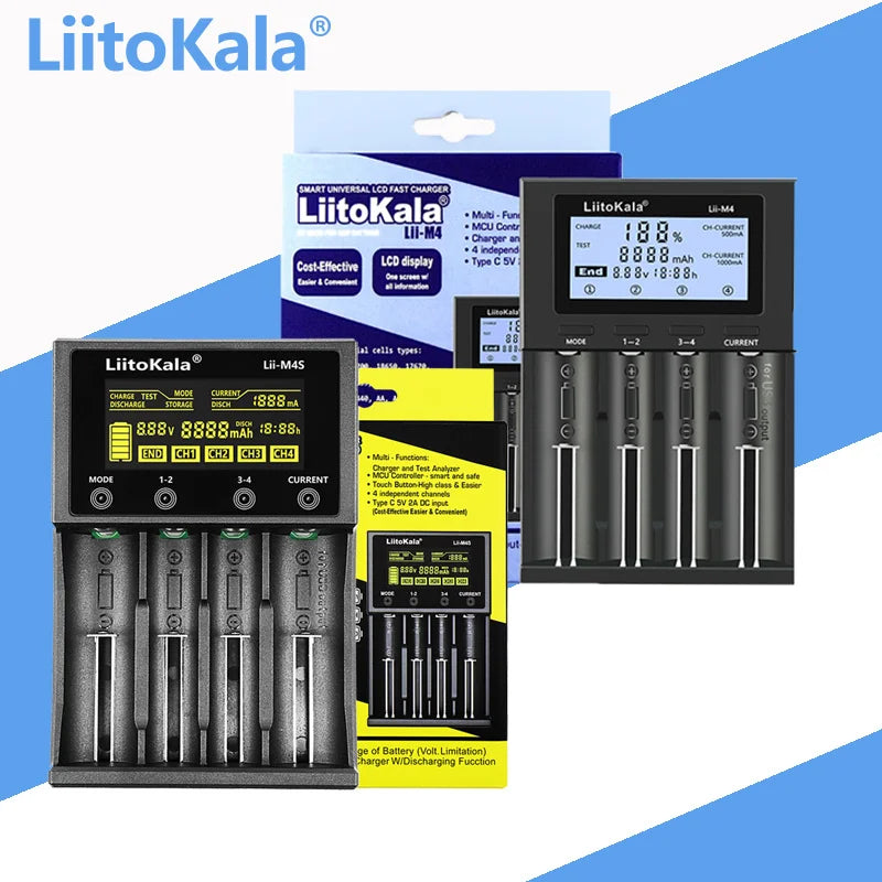 LiitoKala Lii-D4XL Lii-M4 Lii-M4S Lii-402 Lii-202 Lii-S2 3.7V/18650 18350 26650 14500 16340 NiMH Lithium Battery Smart Charger