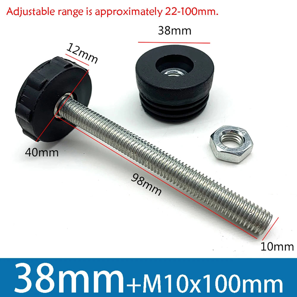 1-10Pcs Table Leg Plug With Nut and Adjustable Feet M8/M0x50/100mm Black Square/Round Furniture Rack Height Adjustable Foot Cup