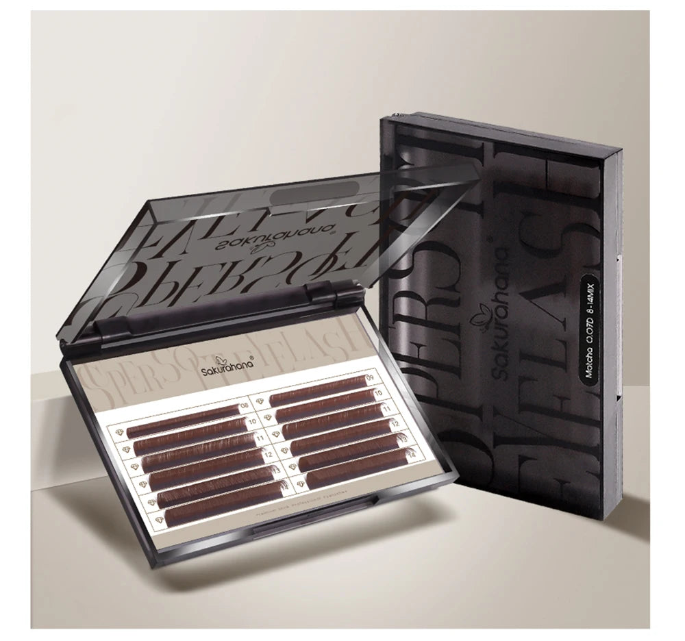 Sakurahana Individual Faux Mink Eyelash Extensions in Caramel, Brown, Teal, and Mocha Colors Professional Tools for Makeup