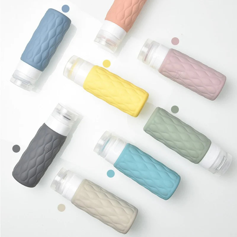 4pcs 100ml Silicone Travel Bottles Set for Toiletries Leak Squeezable for Cosmetic Shampoo Cream Conditioner Lotion Soap