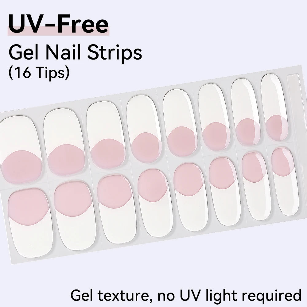 UV FREE Fully Cured Gel Nail Strips 16/22 Tips Self Adhesive Gel Nail Stickers DIY Nail Art Manicure DON'T NEED UV LAMP