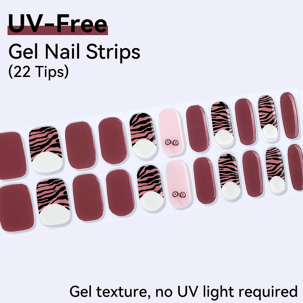 UV FREE Fully Cured Gel Nail Strips 16/22 Tips Self Adhesive Gel Nail Stickers DIY Nail Art Manicure DON'T NEED UV LAMP