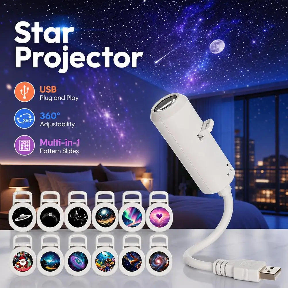 Mini USB Galaxy Projection Light Adjustable Focus Ambient Star Projector Lights Car Projection Lamp Space Moon Night Light