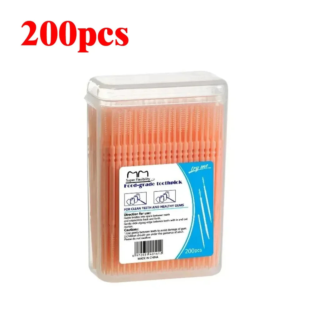 100/200/400/1000pcs Toothpick Brush Boxed Plastic Toothpick Disposable Household Interdental Brush Teeth Picking Dental Floss