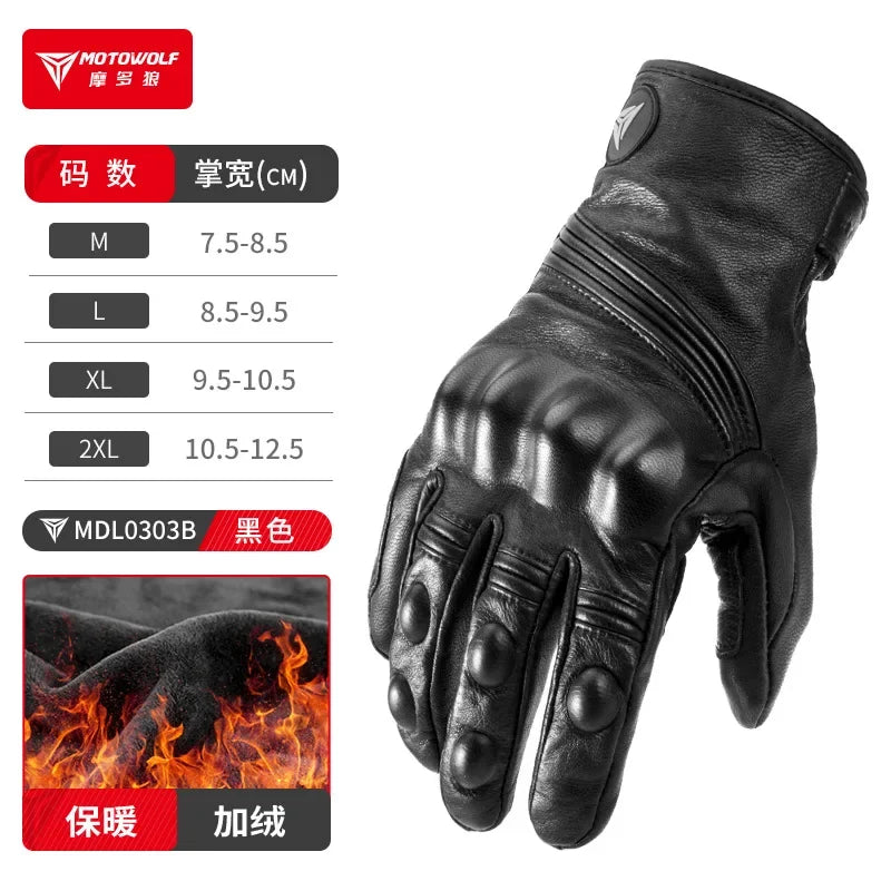 Motowolf Winter Motorcycle Bike Warmer Gloves Windproof Thermal Touch Screen for Men Women Genuine Leather Riding Accessories