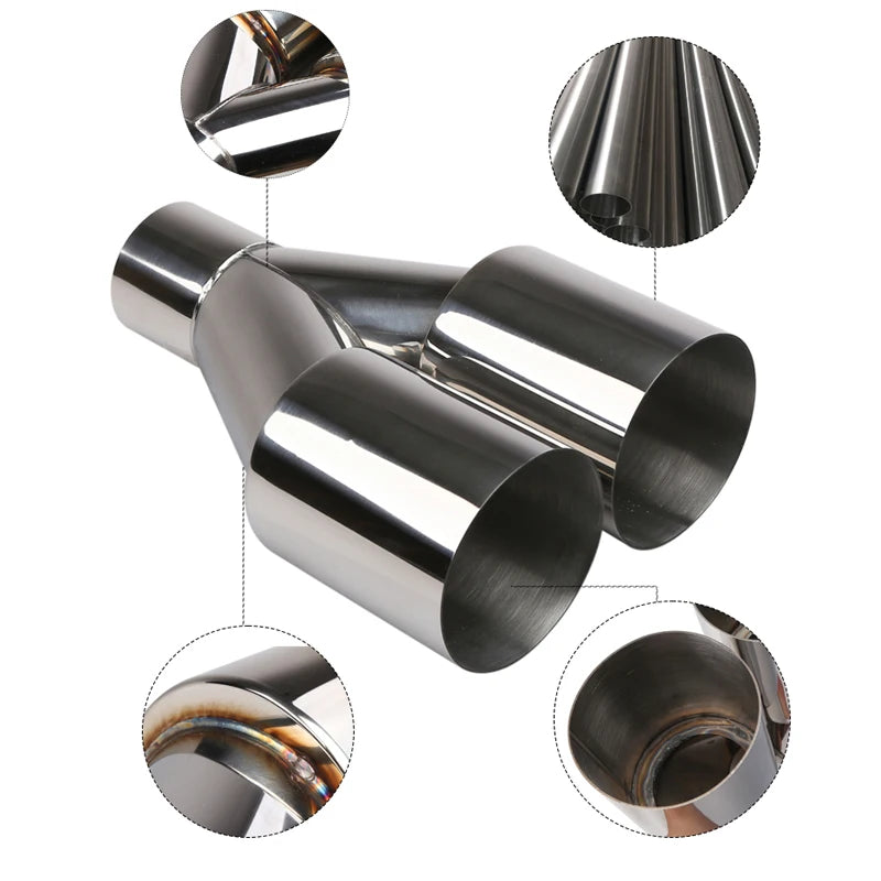 Car Stainless Steel Muffler Tip Y Shape Double Exit Exhaust Pipe Mufflers Universal Fits Exhaust Pipes with a Diameter of 63mm