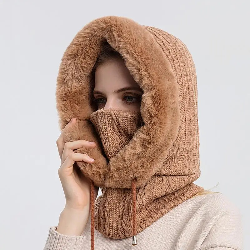 Winter hat, outdoor cycling headwear, anti cold skiing hat, integrated windproof hood with warm neck mask