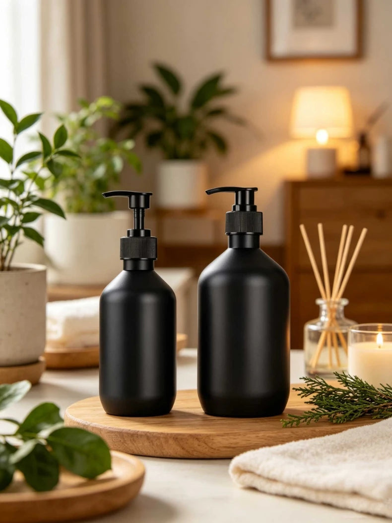300/500ML Matte Black Liquid Soap Dispenser Refillable Shampoo Conditioner Body Lotion Container for Bathroom Supplies Hotel