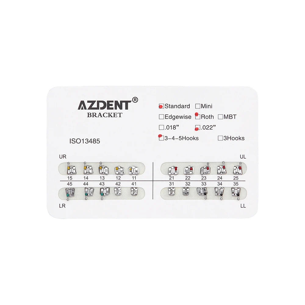1pack AZDENT Dental Orthodontic Brackets  Mini / Standard Roth / MBT / Edgewise 022/018 Slot Hook 3/345