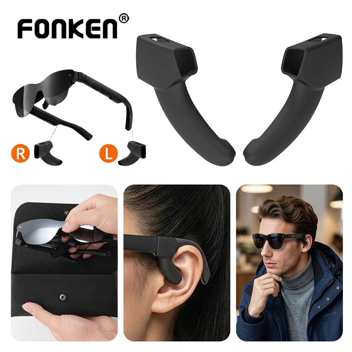  FONKEN Sound Tube for RayNeo Air 3S/3S Pro/4/4 Pro Smart  Glasses Soft Silicone Sound Guide Anti-Slip Ear Tips