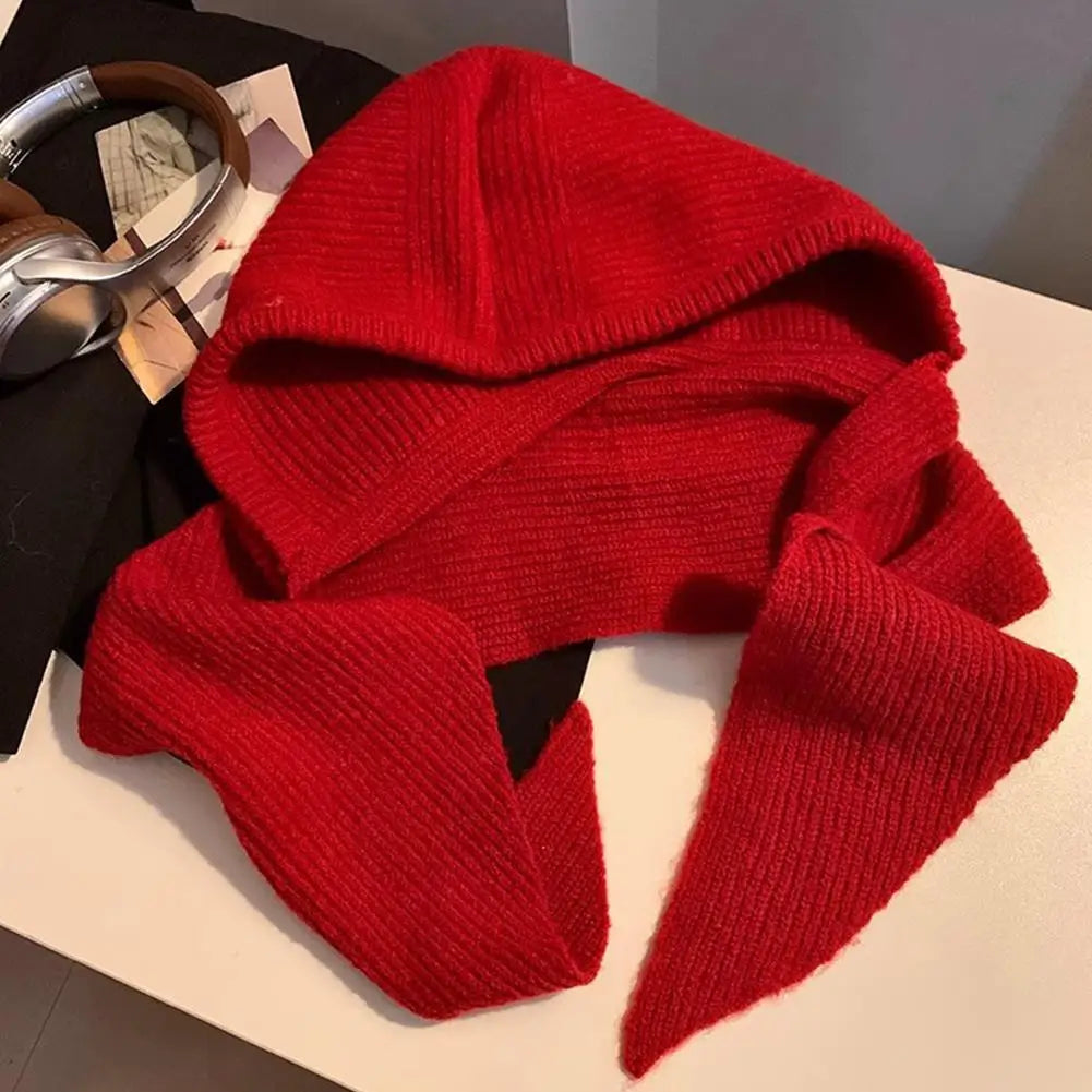 Winter Hats for Women Knitted Polyester Hooded Scarf Hat for Women Balaclava Knit Skull Cap Beanie Hat