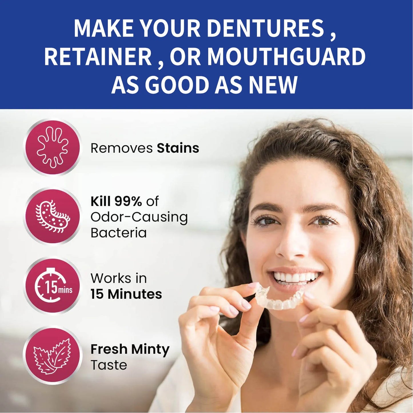 100PCS Denture Cleaning Tablets Removes Odor Oral Cleaning Retainer Cleaner for Aligner Mouth Night Guard