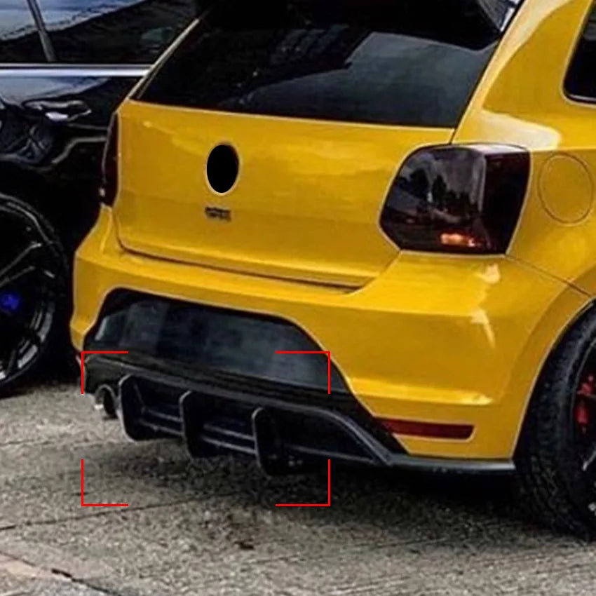 For VW Polo MK5 GTI 6R 6C Two Four Door Facelift 2010-2018 3 Fins Rear Bumper Diffuser Spoiler Splitter BodyKit ABS Black Tuning
