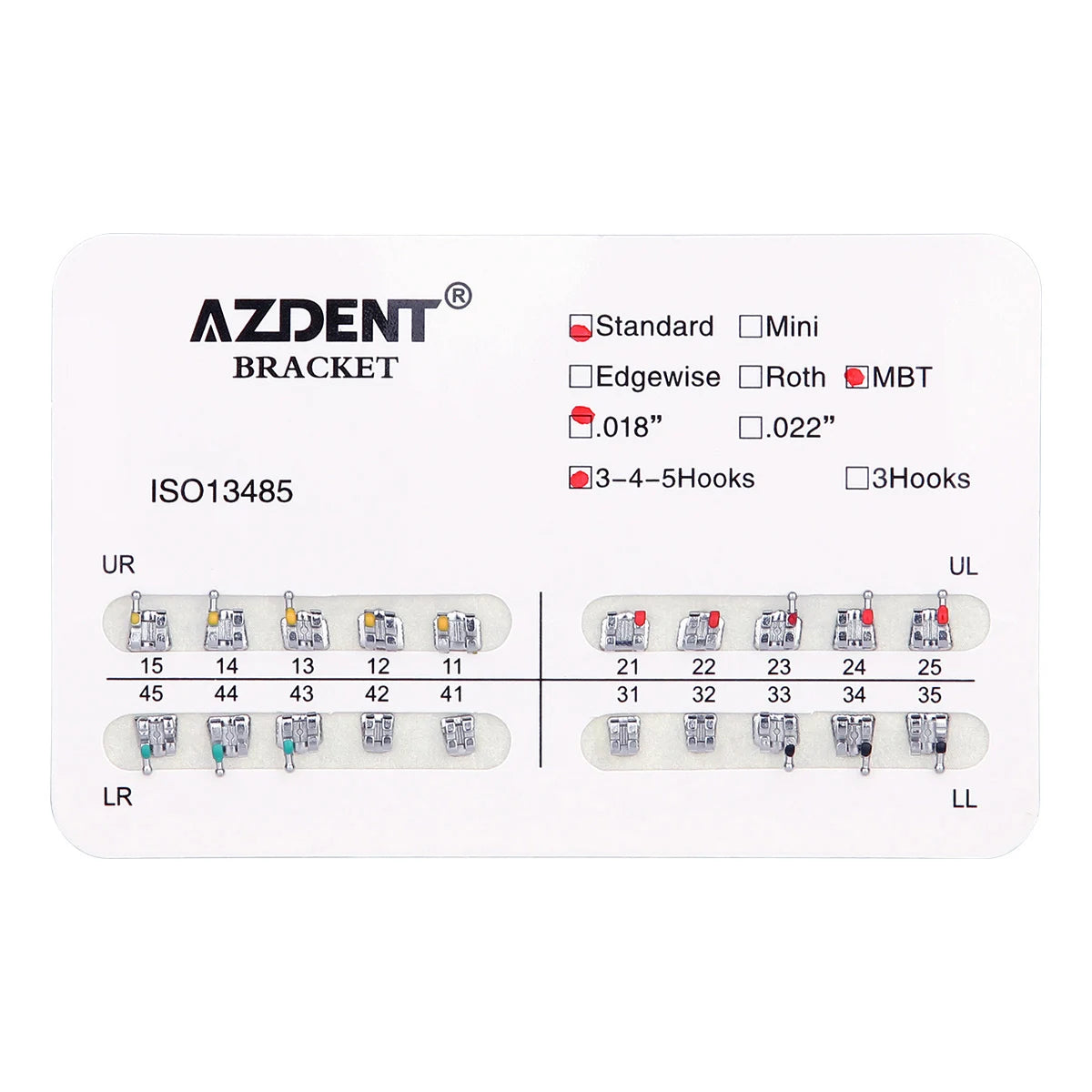1pack AZDENT Dental Orthodontic Brackets  Mini / Standard Roth / MBT / Edgewise 022/018 Slot Hook 3/345