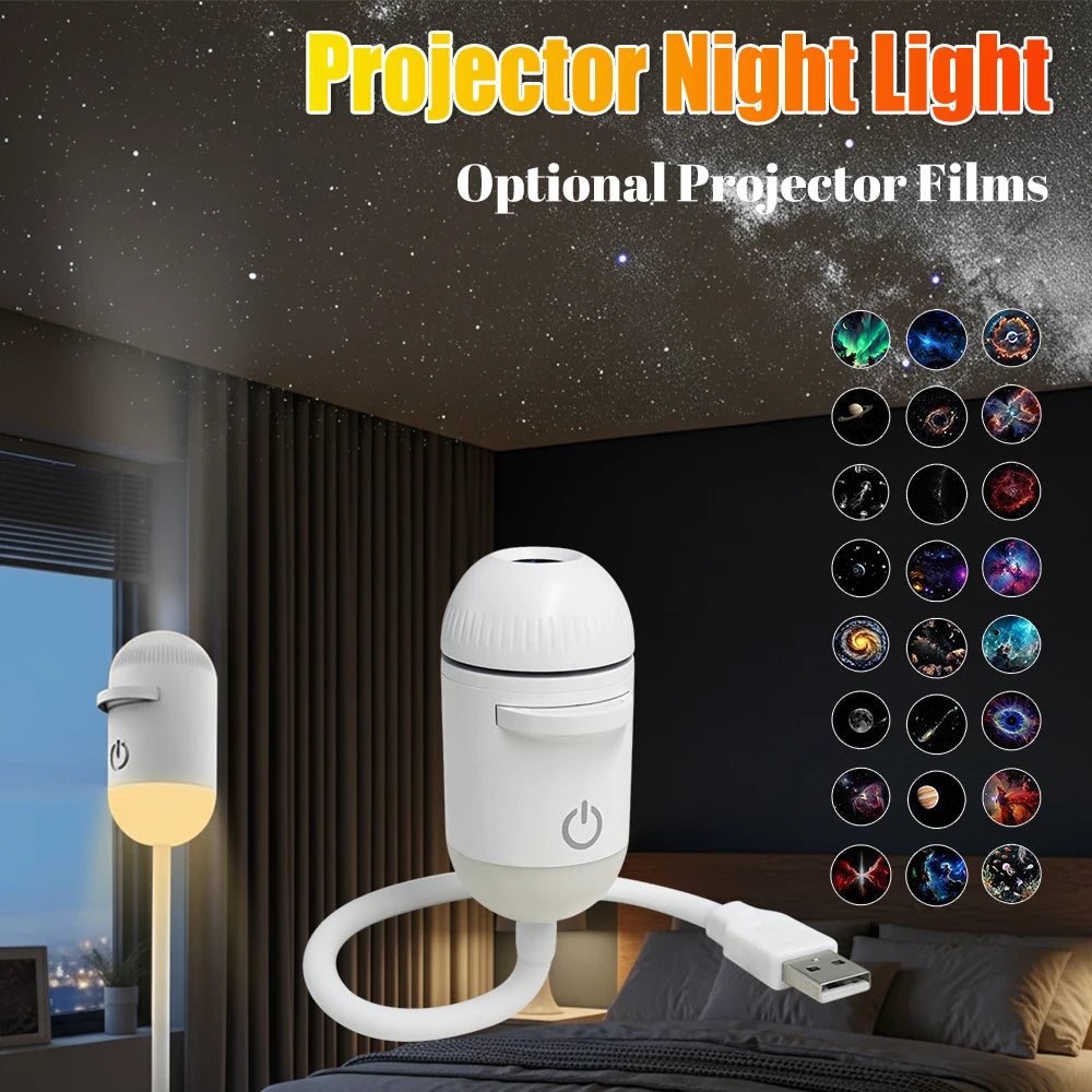 Usb Mini Galaxy Star Projector Star With Multi Projection Films Starry Space Atmosphere Nightlight Kid Car Home Decoration