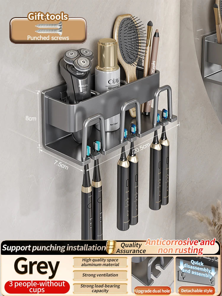 Toothbrush Holder Toothpaste Holder Electric Toothbrush Holder Space Aluminum Punch-Free Toilet Bathroom Shelf Rack