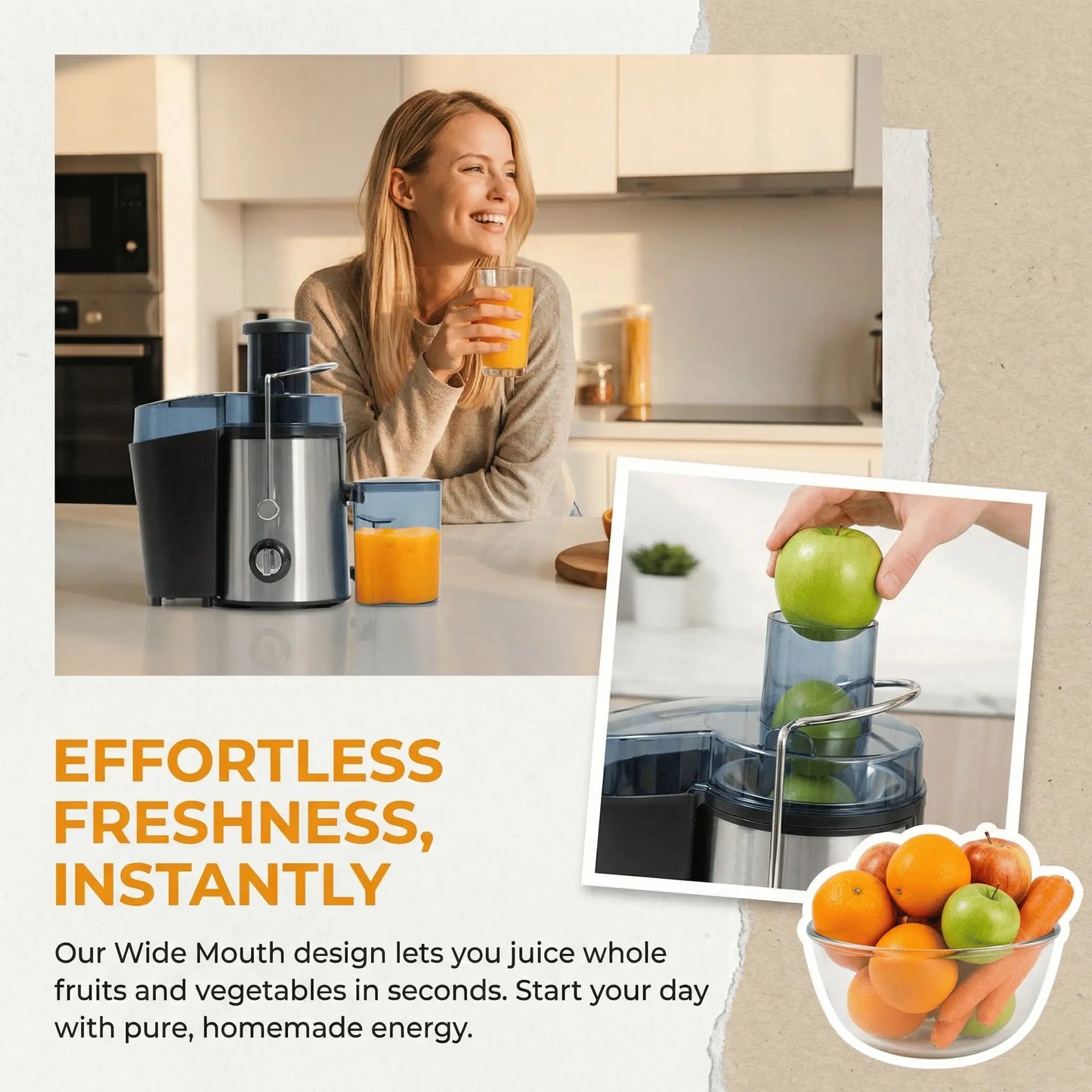 1 Pack Multi Function Juicer Blender Food Processor 3 Speed Settings Wide Mouth for Fruits Vegetables Easy Clean Detachable High Juice Yield Fast Juicing
