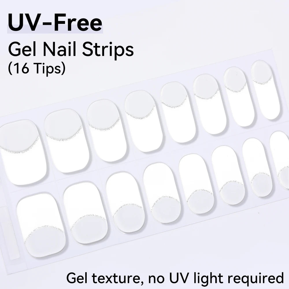 UV FREE Fully Cured Gel Nail Strips 16/22 Tips Self Adhesive Gel Nail Stickers DIY Nail Art Manicure DON'T NEED UV LAMP