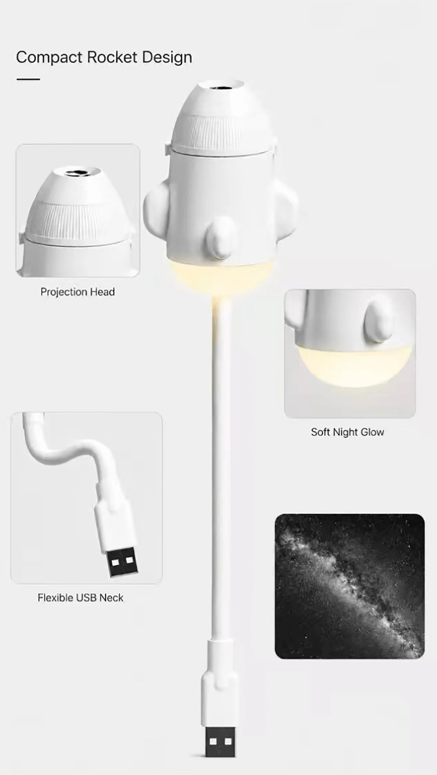 2-in-1 USB Galaxy Projection Light Adjustable Focus Ambient Star Projector Lights Car Projection Lamp Space Moon Night Light