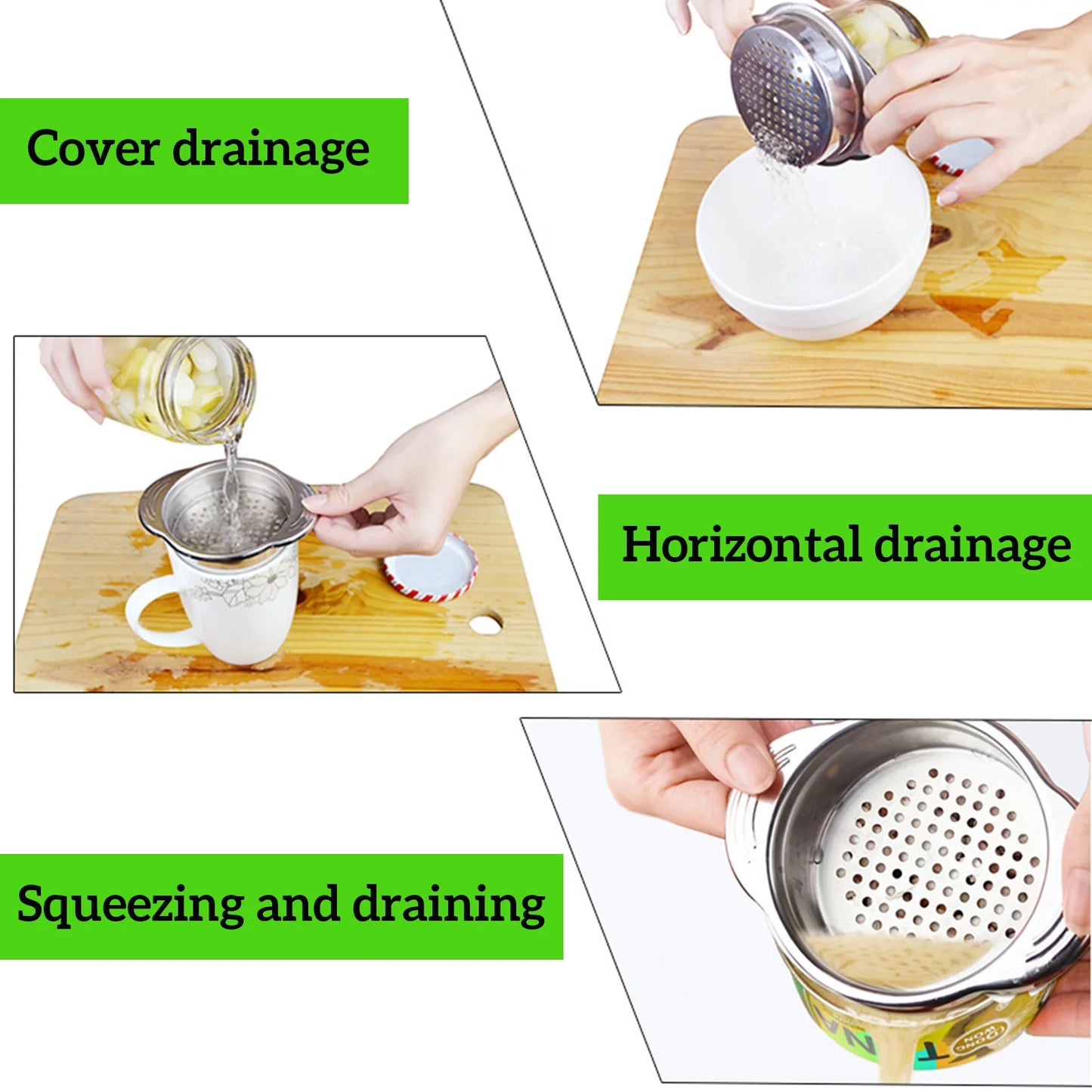 1pcs Stainless Steel Can Colander Sieve Tuna Press Lid Oil Drainer Remover Suitable for Beans Vegetables Fruit Tuna