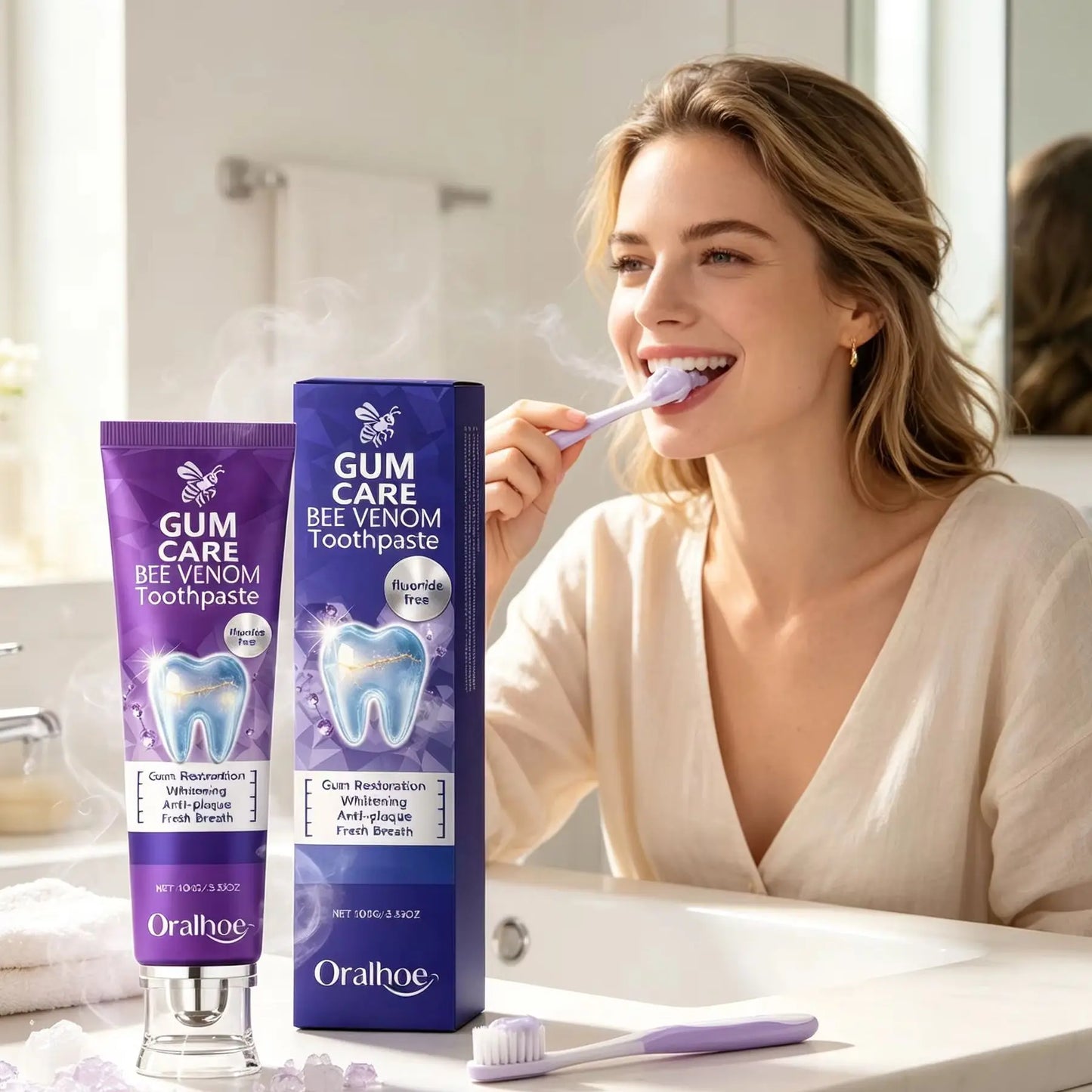 Oralhoe Bee Venom Toothpaste Gum Care Remove Teeth Stains Gum Restoration Dental Plaque Remover for Teeth Whitening Toothpaste