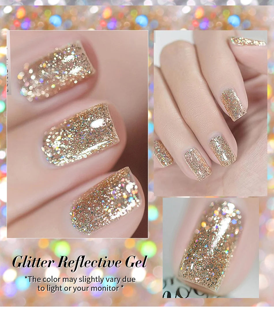 BORN PRETTY 10ml Sliver Reflective Gel Polish Sparking Glitter Semi Permanent Varnish Nail Art Soak Off Gel Varnish Manicure