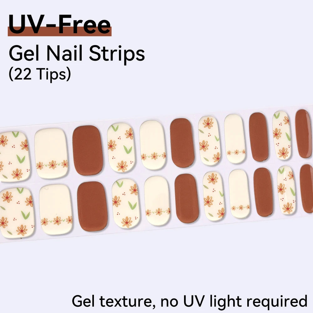UV FREE Fully Cured Gel Nail Strips 16/22 Tips Self Adhesive Gel Nail Stickers DIY Nail Art Manicure DON'T NEED UV LAMP