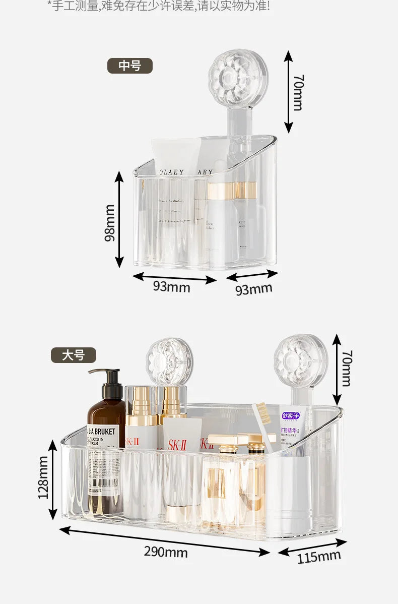 Suction Cup Storage Rack Washbasin Bathroom Toilet Shower Gel Wall Mounted Storage Box Bathroom Organizer Storage Space