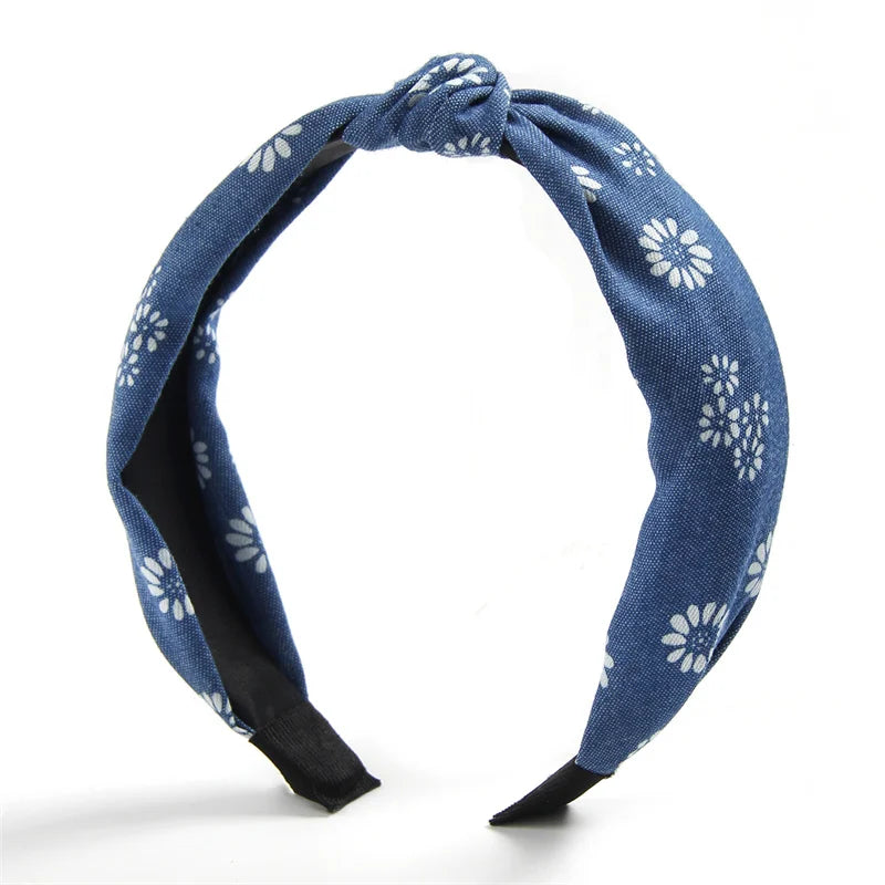 1/3pcs Knotted Print Denim Cloth Headband for Women Girls Shopping Face Wash Hair Hoop Simple Denim Headpiece