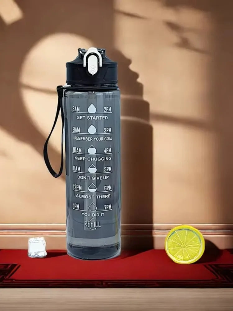 Sports Water Bottle with Time-Tracking Straw Leak Proof Locking Flip Cover for Easy Carry Ideal Outdoor Adventures With Time Mar