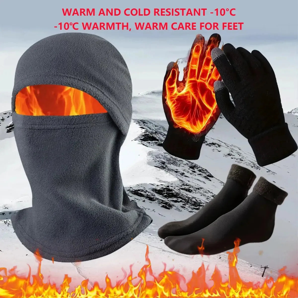 3pcs Winter Essentials Set,gloves + Socks +  Balaclava