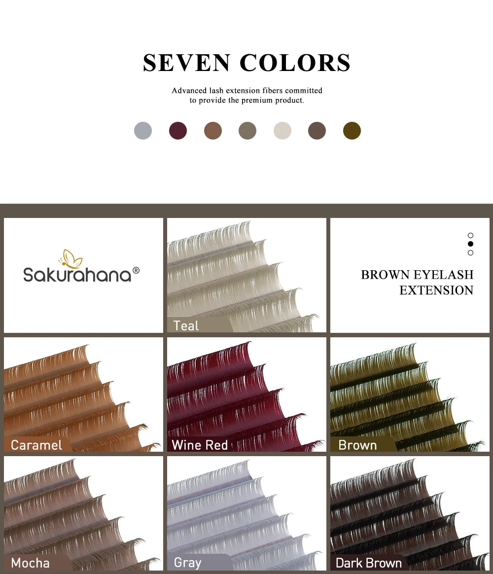 Sakurahana Individual Faux Mink Eyelash Extensions in Caramel, Brown, Teal, and Mocha Colors Professional Tools for Makeup