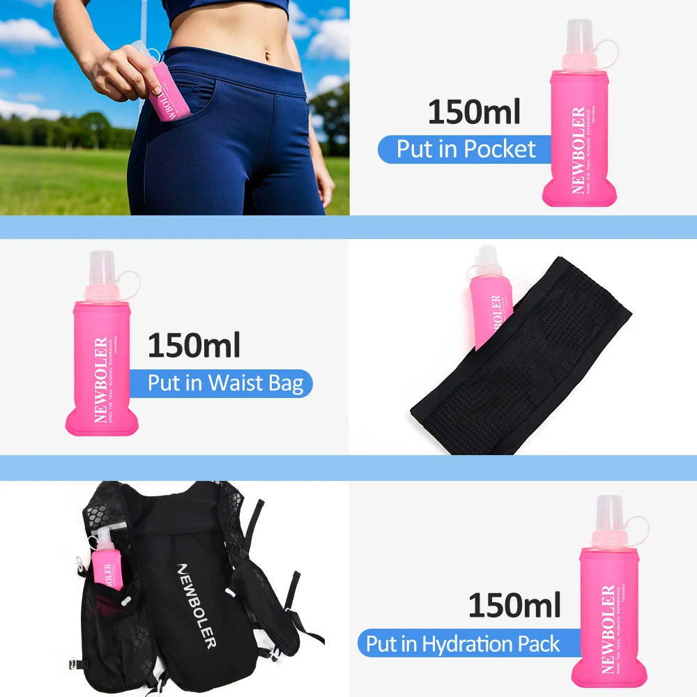 NEWBOLER 150/250/300/500ml Water Bottle TPU Folding Soft Flask Outdoor Sport Running Camping Hiking Travel Portable Water Bottle