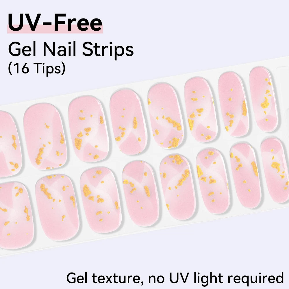 UV FREE Fully Cured Gel Nail Strips 16/22 Tips Self Adhesive Gel Nail Stickers DIY Nail Art Manicure DON'T NEED UV LAMP