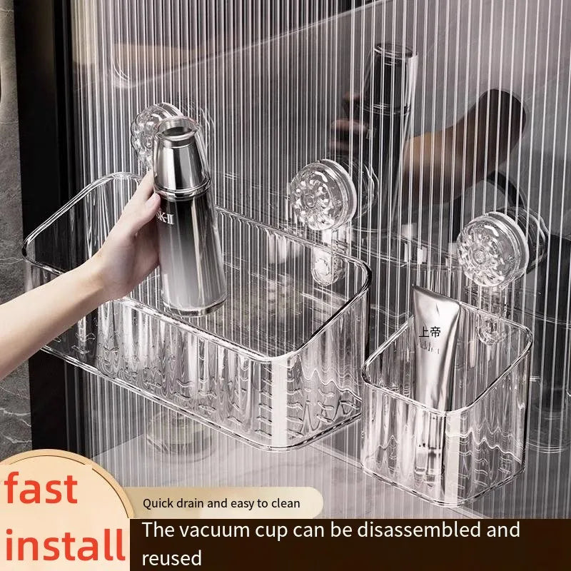 Suction Cup Storage Rack Washbasin Bathroom Toilet Shower Gel Wall Mounted Storage Box Bathroom Organizer Storage Space
